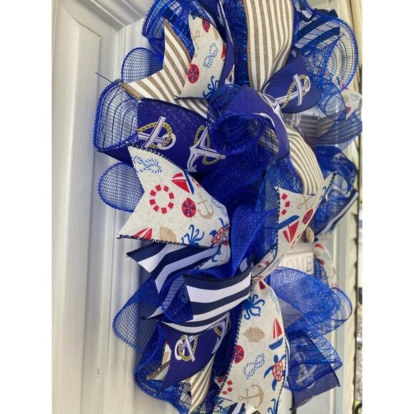 Nautical Wreath “Home Where the Anchor Drops” Coastal Front Door Decor, Handmade - Picture 6 of 9